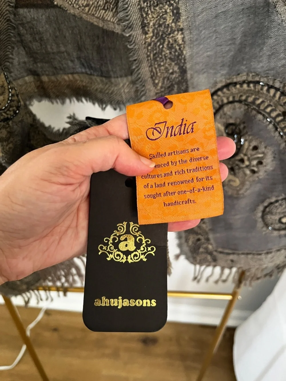 Ahujasons 100% Merino Wool Embroidered Sequin Shawl Wrap Scarf NWT Made in India